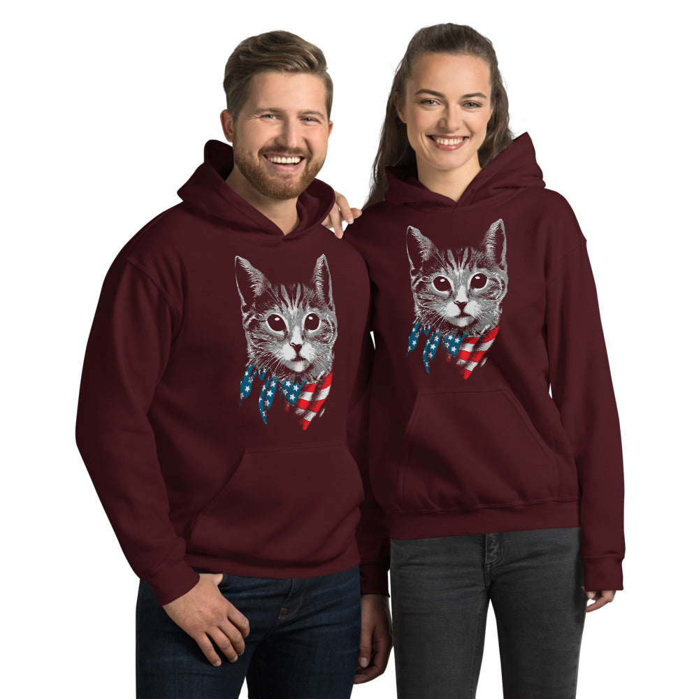 Burgundy Patriot Cat Unisex Hoodie