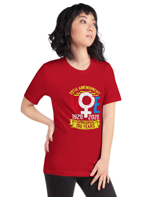 Load image into Gallery viewer, Celebrating 100 Years of  the  Vote Short-Sleeve Unisex T-Shirt
