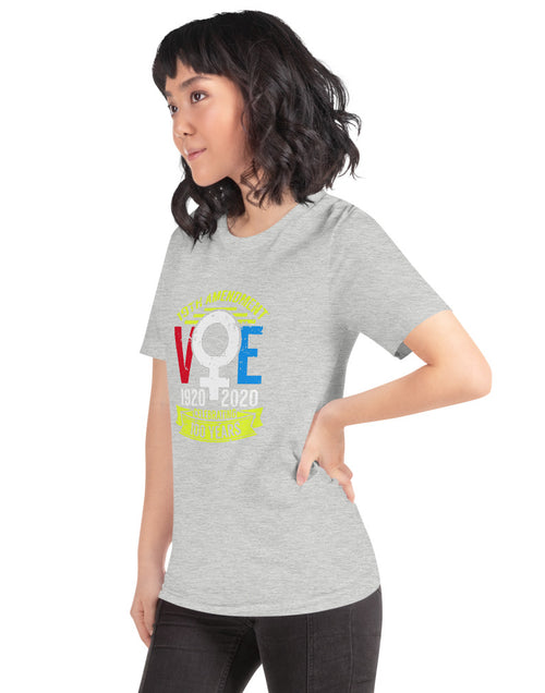 Load image into Gallery viewer, Celebrating 100 Years of Voting Tshirt Gray 
