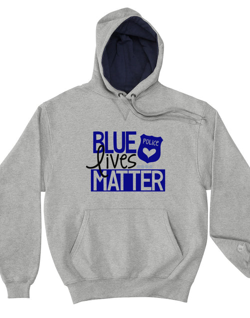 Load image into Gallery viewer, Blue Lives Matter Gray Champion Hoodiee
