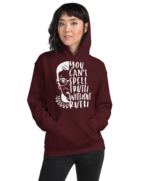 Load image into Gallery viewer, You Can&#39;t Spell Truth Without Ruth Burgundy Unisex Hoodie
