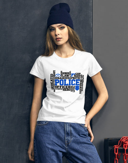 Load image into Gallery viewer, Police Word Art Women&#39;s short sleeve t-shirt
