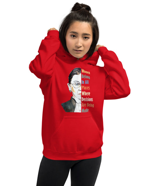 Load image into Gallery viewer, Notorious RBG - Women Belong in All Places Where Decisions Are Being Made Unisex Hoodie Red
