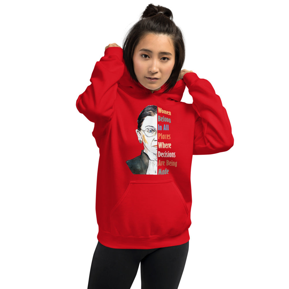 Notorious RBG - Women Belong in All Places Where Decisions Are Being Made Unisex Hoodie Red