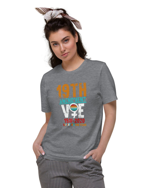 Load image into Gallery viewer, 19th Amendment Only 100 Years Voting Gray Tshirt
