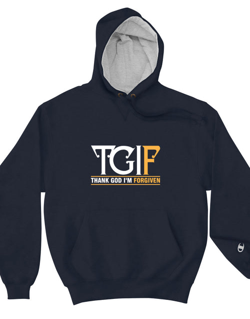 Load image into Gallery viewer, Thank God I Am Forgiven Champion Hoodie Navy
