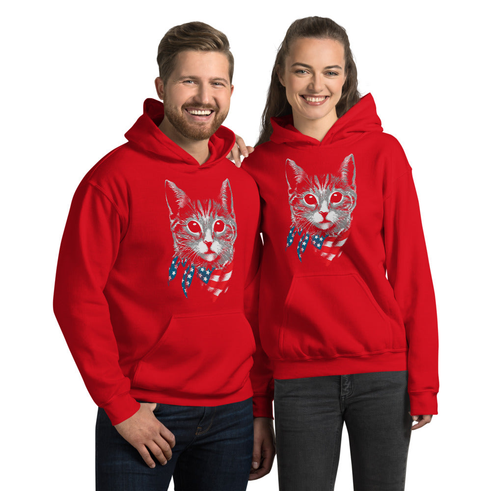 Red 4th of July Patriot Cat Unisex Hoodie