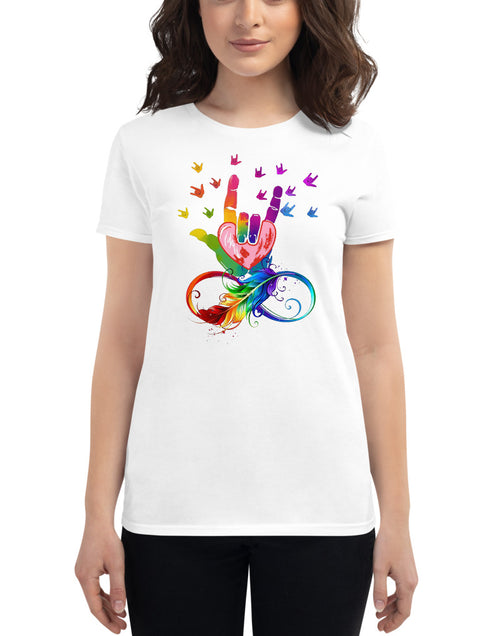 Load image into Gallery viewer, Peace and Love Women&#39;s short sleeve t-shirt
