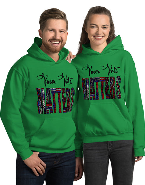 Load image into Gallery viewer, Couple wearing Your Vote Matters Unisex Hoodie 
