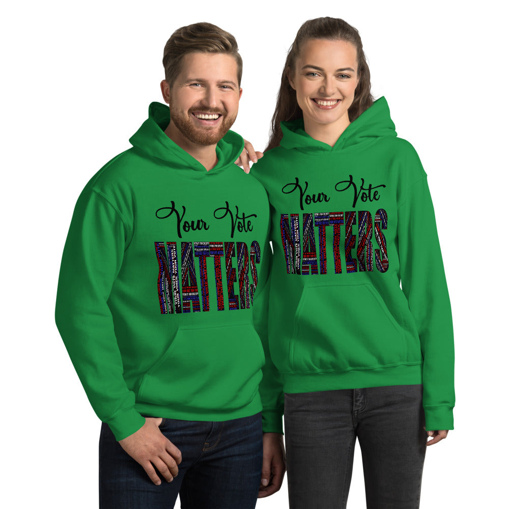 Couple wearing Your Vote Matters Unisex Hoodie 