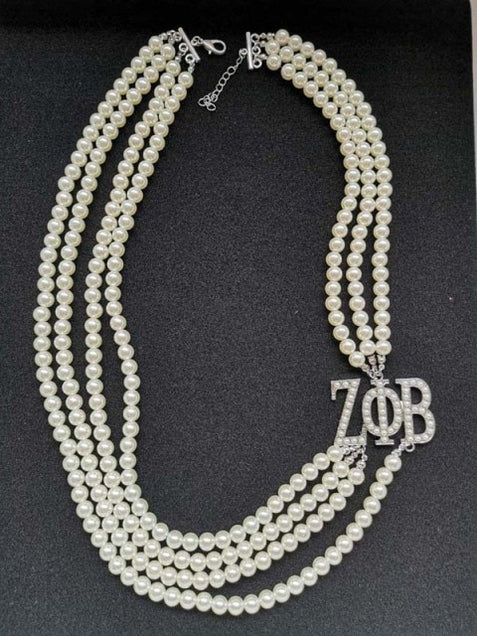 Load image into Gallery viewer, Topvekso Greece Greek Sorority Zeta Phi Beta  5 Layers Blue Pearl ZPB  Pendant Multilayer Statement Jewelry Long Choker
