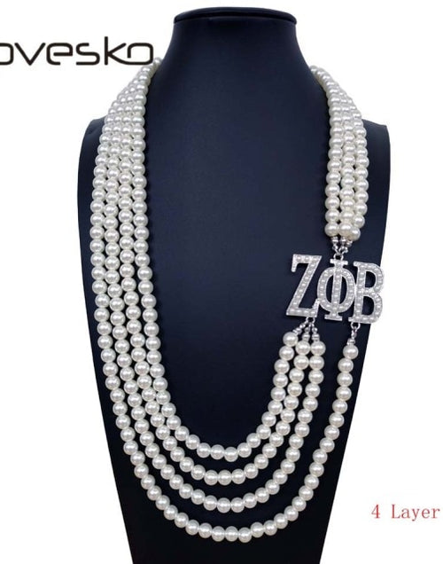 Load image into Gallery viewer, Topvekso Greece Greek Sorority Zeta Phi Beta  5 Layers Blue Pearl ZPB  Pendant Multilayer Statement Jewelry Long Choker
