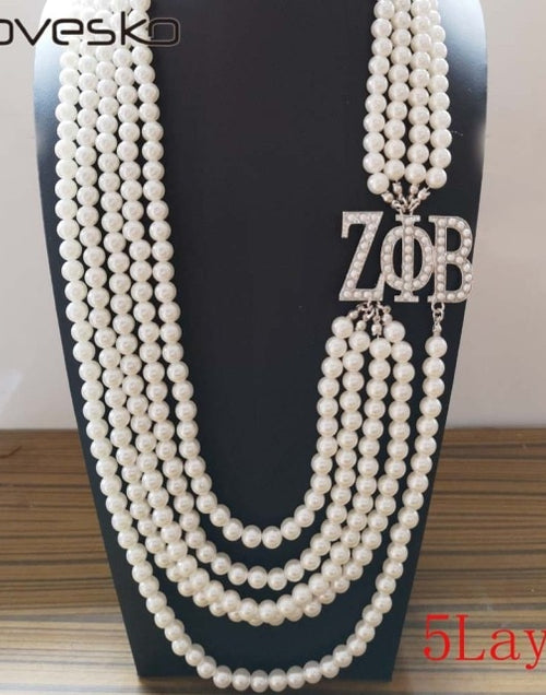 Load image into Gallery viewer, Topvekso Greece Greek Sorority Zeta Phi Beta  5 Layers Blue Pearl ZPB  Pendant Multilayer Statement Jewelry Long Choker
