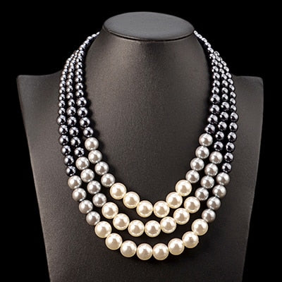 UDDEIN Ethnic statement necklace for women Multi layer simulated pearl jewelry bib beads maxi necklace African bead jewelry