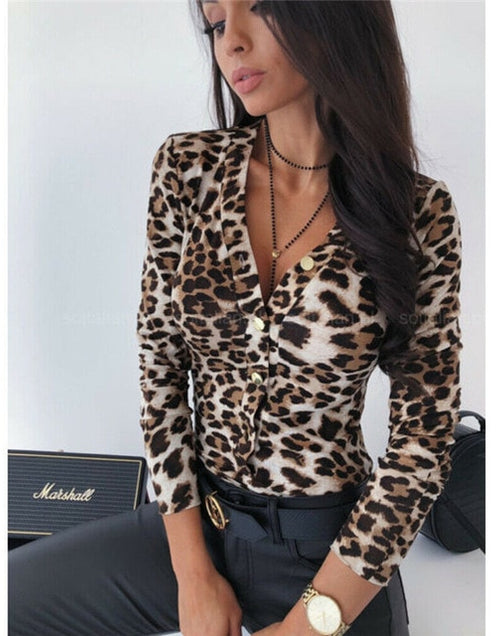 Load image into Gallery viewer, Long Sleeve Leopard Print Bodysuit
