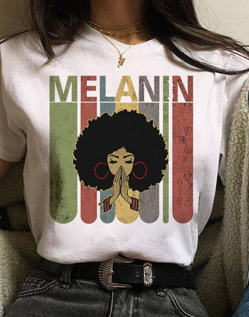 Load image into Gallery viewer, Vogue T Shirt Women Melanin T Shirt Black African Curly Hair Girl Printed Tshirt Femme Harajuku Clothes Female T-shirt Tops Tee
