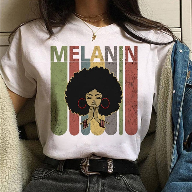 Vogue T Shirt Women Melanin T Shirt Black African Curly Hair Girl Printed Tshirt Femme Harajuku Clothes Female T-shirt Tops Tee