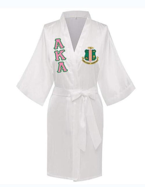 Load image into Gallery viewer, Sorority Delta, AKA, Zeta Sigma Faux Silk and Polyester Bath Robe..
