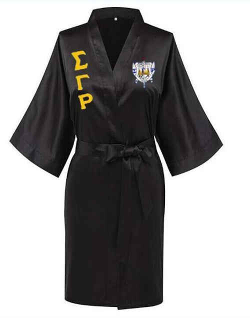 Load image into Gallery viewer, Sorority Delta, AKA, Zeta Sigma Faux Silk and Polyester Bath Robe..
