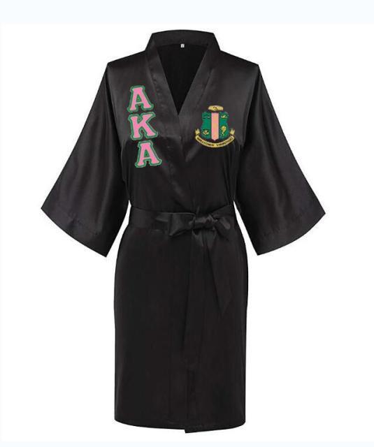 Sorority Delta, AKA, Zeta Sigma Faux Silk and Polyester Bath Robe..