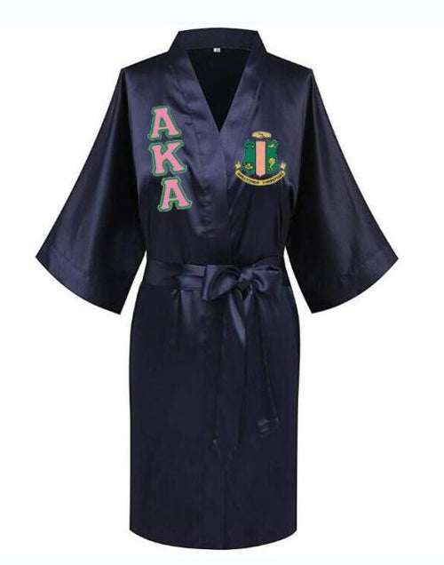 Load image into Gallery viewer, Sorority Delta, AKA, Zeta Sigma Faux Silk and Polyester Bath Robe..
