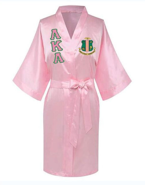 Load image into Gallery viewer, Sorority Delta, AKA, Zeta Sigma Faux Silk and Polyester Bath Robe..
