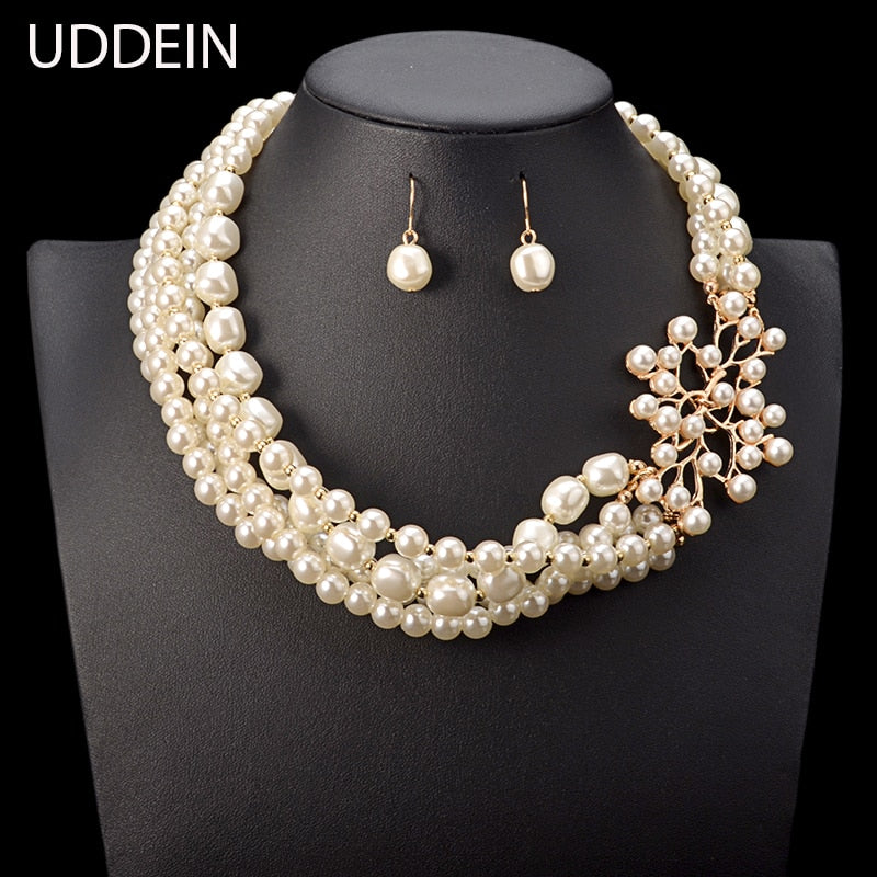 UDDEIN Chokers Maxi Necklace & Pendant Multi layer simulated Pearl Flower Jewelry Bridal Wedding African Beads Jewelry Sets