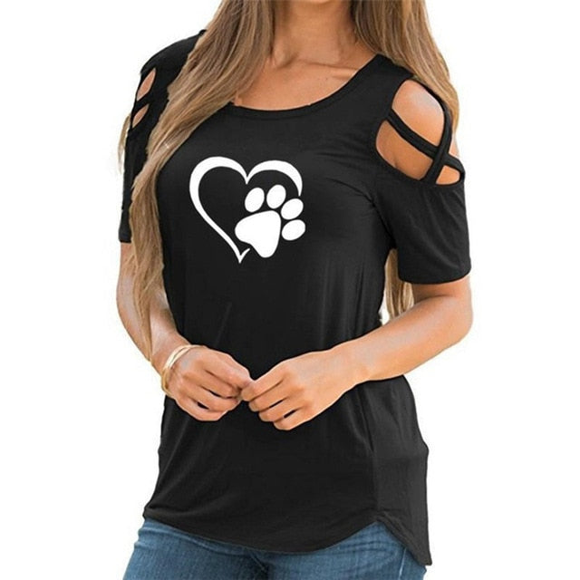 Heart Paw Off Shoulder Tops