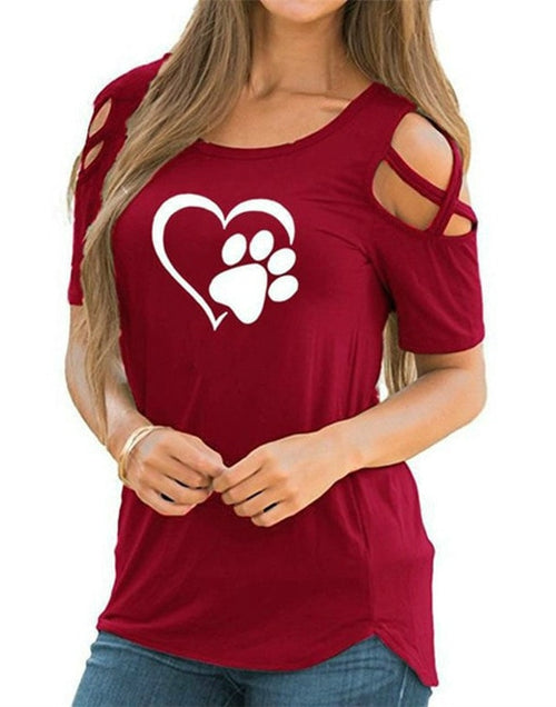 Load image into Gallery viewer, Heart Paw Off Shoulder Tops
