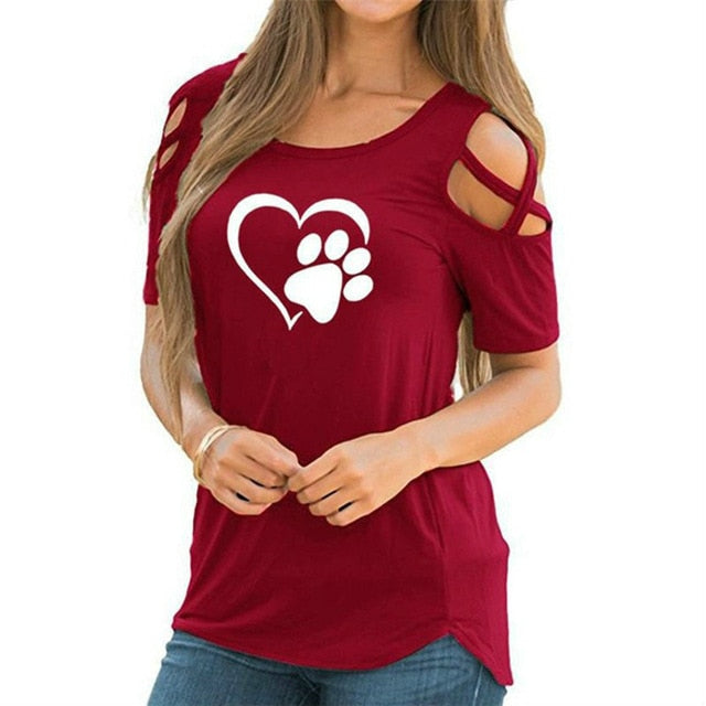 Heart Paw Off Shoulder Tops