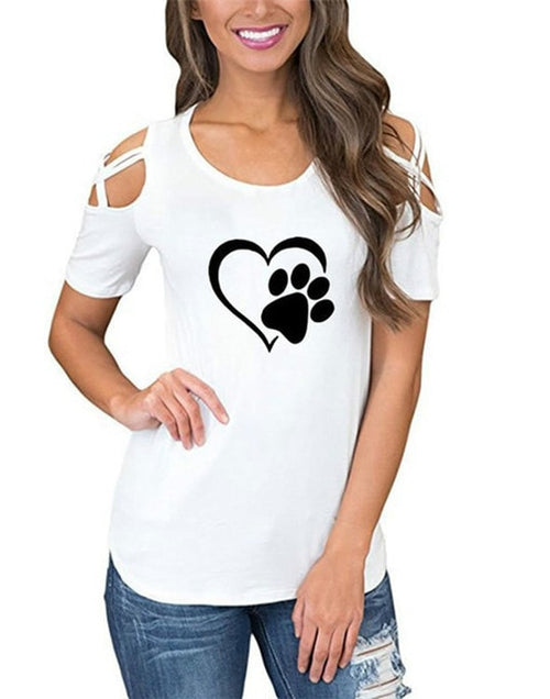 Load image into Gallery viewer, Heart Paw Off Shoulder Tops
