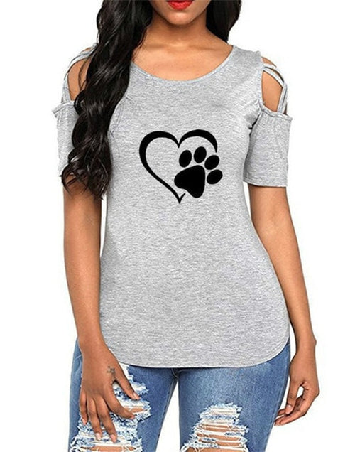 Load image into Gallery viewer, Heart Paw Off Shoulder Tops
