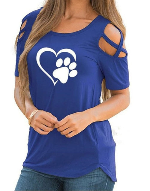 Load image into Gallery viewer, Heart Paw Off Shoulder Tops
