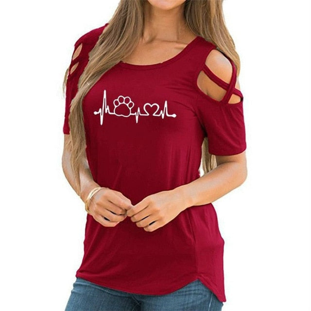 Heart Paw Off Shoulder Tops