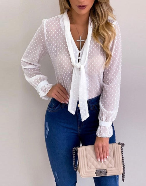 Load image into Gallery viewer, New Elegant Chiffon Long Sleeve V-Neck Top
