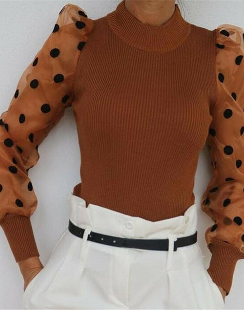 Load image into Gallery viewer, Knitted Polka Dot Puff Long Sleeve Top
