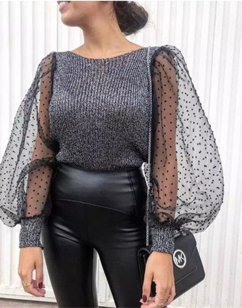 Load image into Gallery viewer, Knitted Polka Dot Puff Long Sleeve Top
