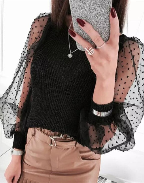 Load image into Gallery viewer, Knitted Polka Dot Puff Long Sleeve Top
