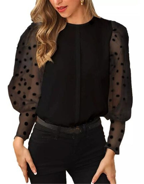 Load image into Gallery viewer, Knitted Polka Dot Puff Long Sleeve Top
