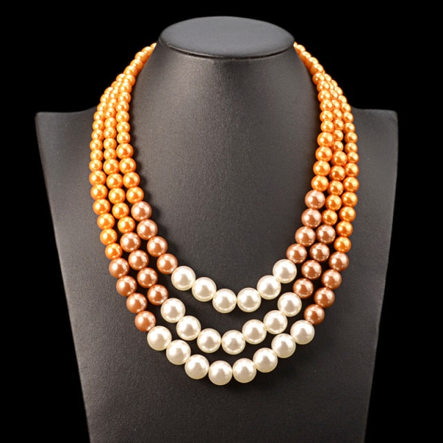 UDDEIN Ethnic statement necklace for women Multi layer simulated pearl jewelry bib beads maxi necklace African bead jewelry