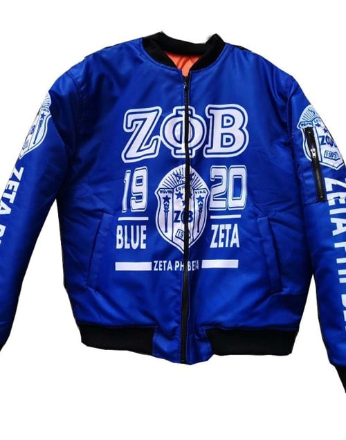 Load image into Gallery viewer, Winter Keep Warm Nylon and Cotton Sorority Fraternity ZPB Custom Bomber Jacket
