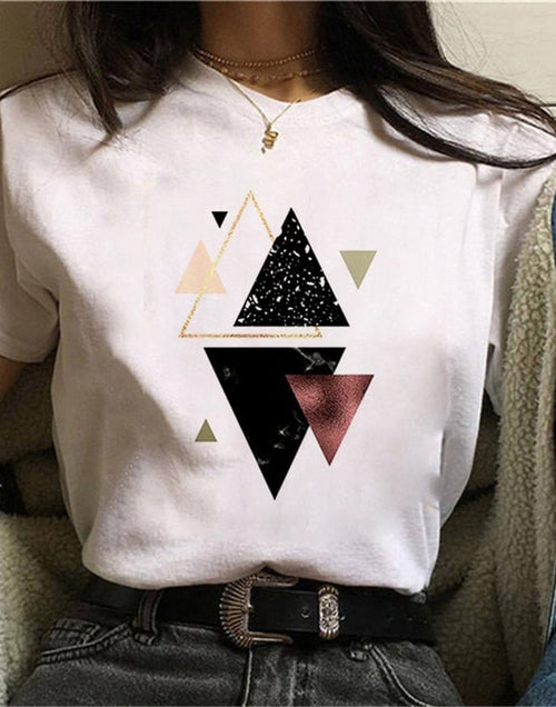 Load image into Gallery viewer, Geometric Prints on White Short Sleeve TShirt
