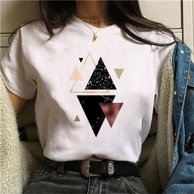 Geometric Prints on White Short Sleeve TShirt