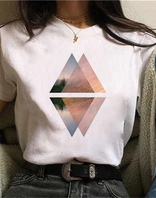 Load image into Gallery viewer, Geometric Prints on White Short Sleeve TShirt
