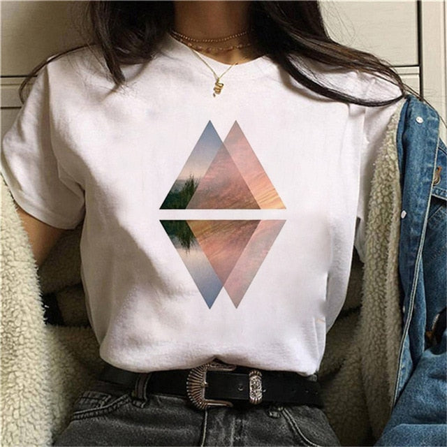 Geometric Prints on White Short Sleeve TShirt