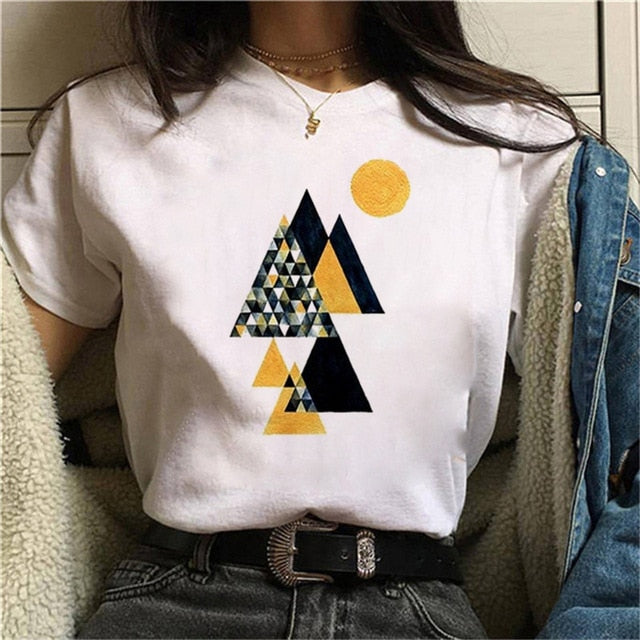 Geometric Prints on White Short Sleeve TShirt