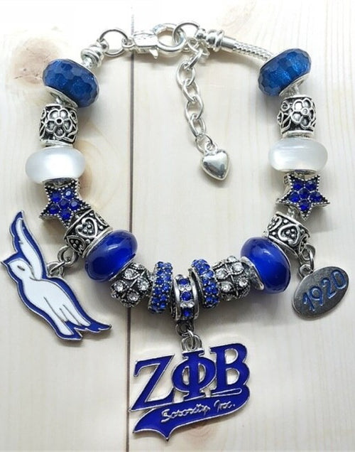 Load image into Gallery viewer, Fashion ZETA PHI BETA sorority society symbol jewellery enamel metal Dove pendant big hole beads bangle bracelet
