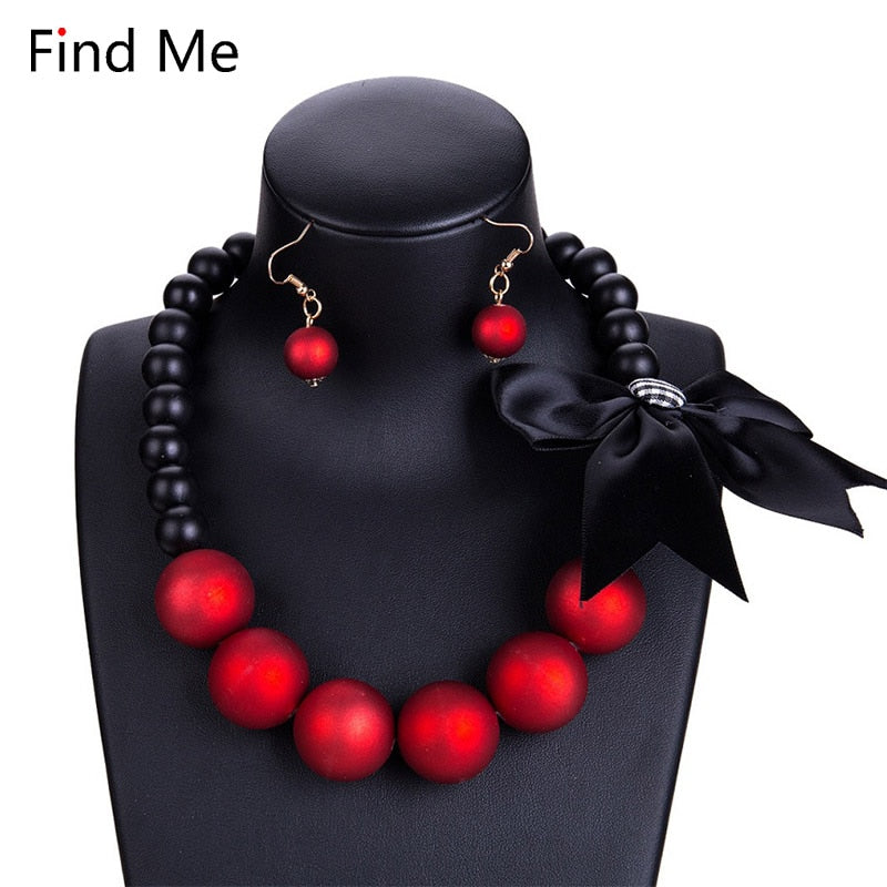 Find Me New Brand Fashion Big Beads Collar Choker Necklace Boho Bow Resin Maxi Statement Necklace For Women Jewelry Wholesale