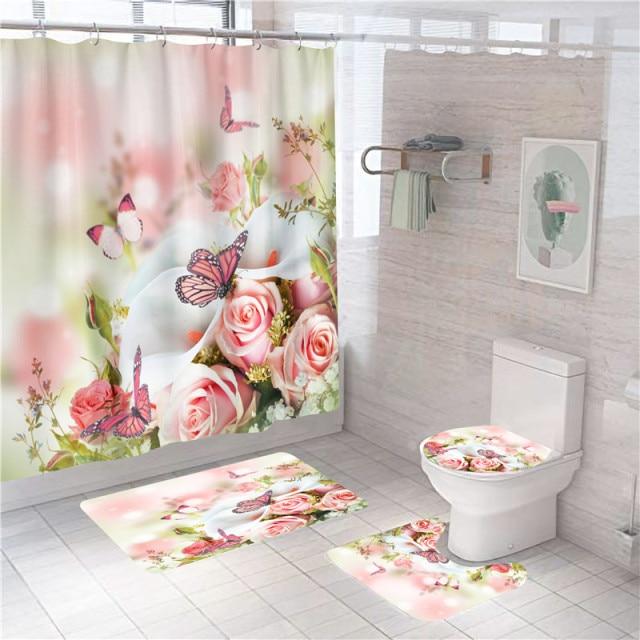 Radiant Blue, Red, Pink, Rose Shower Curtain with Hooks