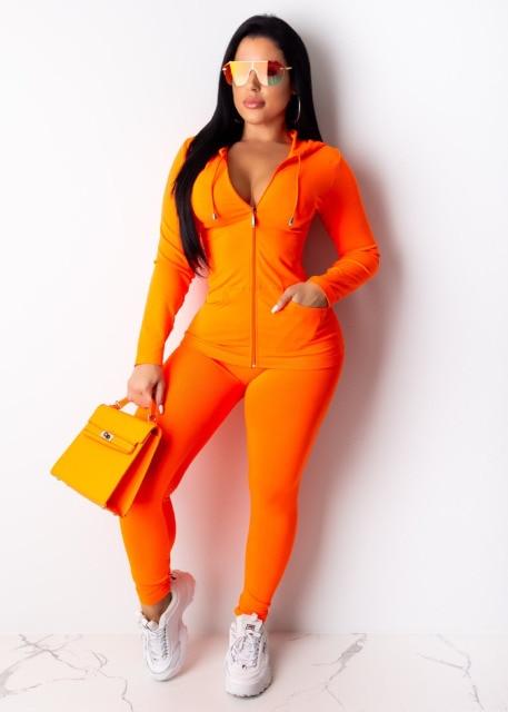 Two Piece Set, Long Sleeve Hooded Sporty Top with Matching Leggings